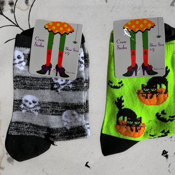 Halloween Socks Skeleton Silver Black Cat Socks Low Cut Unisex Bundle 2 … - Picture 1 of 11